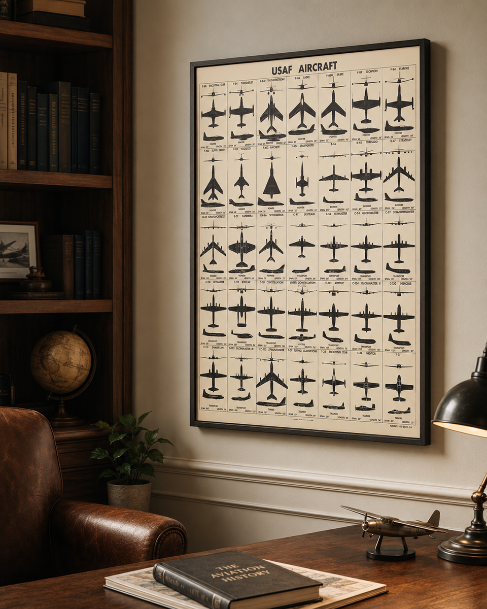 Vintage USAF Aircraft Identification Chart Poster, c. 1956