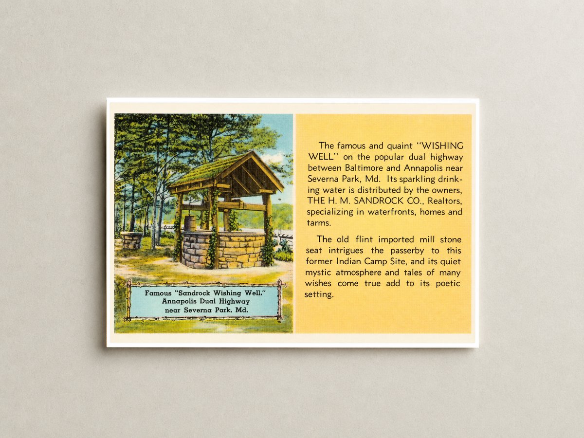 Famous "Sandrock Wishing Well", Annapolis Dual Highway near Severna Park, MD — Vintage Maryland Postcard