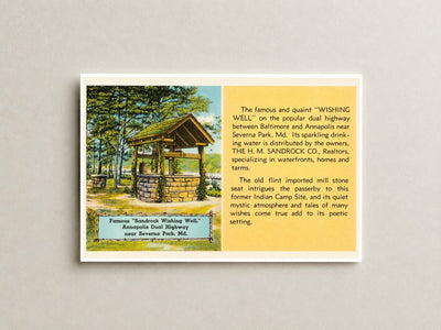 Famous "Sandrock Wishing Well", Annapolis Dual Highway near Severna Park, MD — Vintage Maryland Postcard