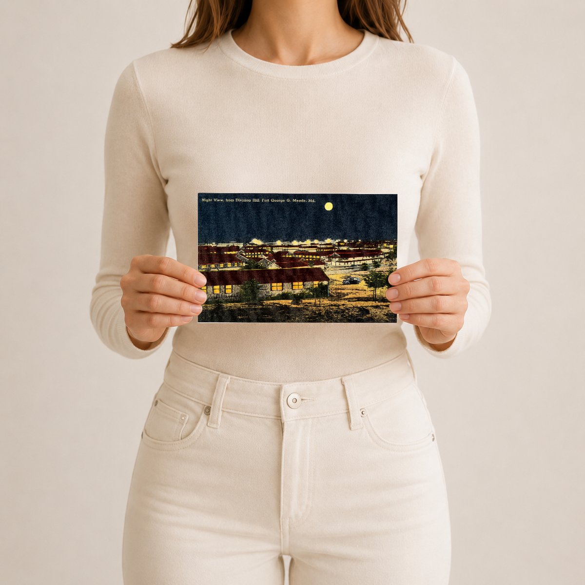 Night view, from Division Hill, Fort George G. Meade, MD — Vintage Maryland Postcard