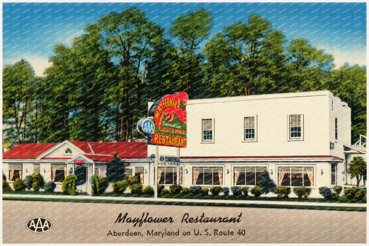 Mayflower Restaurant, Aberdeen, Maryland on U. S. Route 40 — Vintage Maryland Postcard