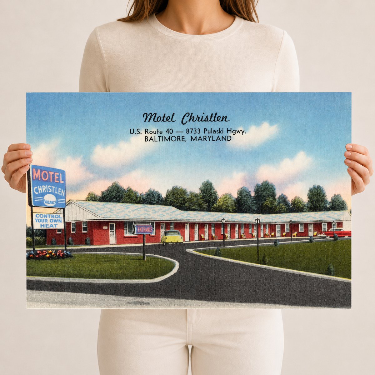 Motel Christlen, U. S. Route 40 -- 8733 Pulaski Hgwy., Baltimore, Maryland — Vintage Maryland Postcard