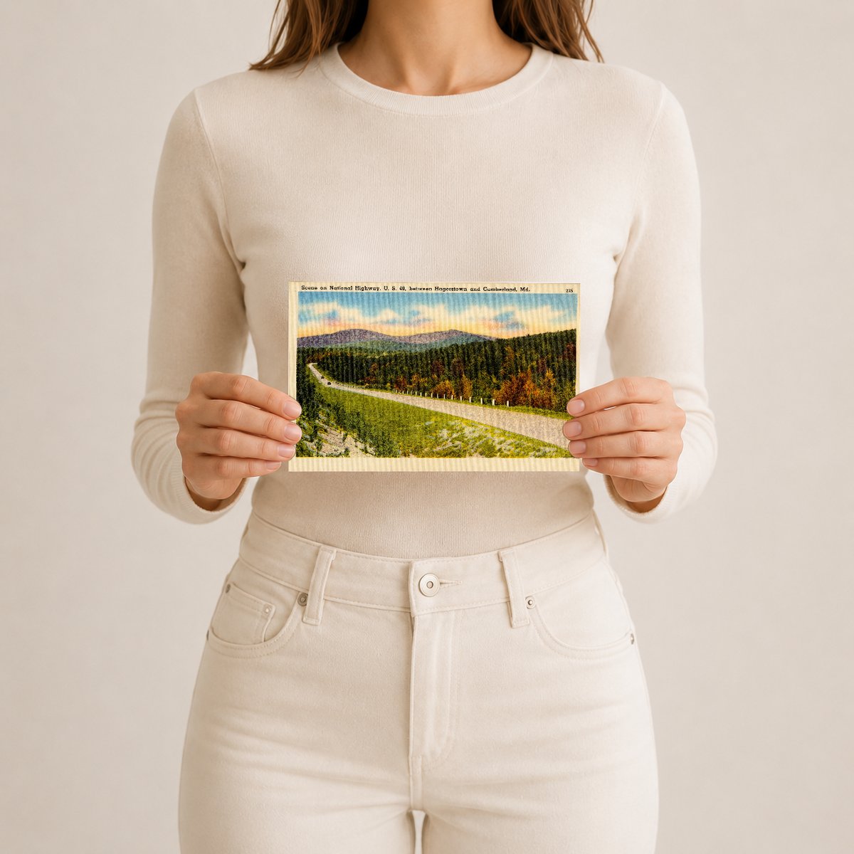 Scene on National Highway, U. S. 40, between Hagerstown and Cumberland, MD — Vintage Maryland Postcard