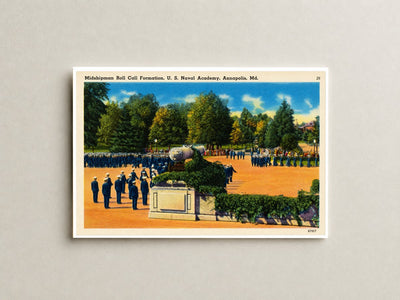 Midshipman roll call formation, U. S. Naval Academy, Annapolis, MD — Vintage Maryland Postcard