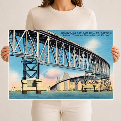 Chesapeake Bay Bridge on U. S. Route 50 linking western and eastern shores of Maryland — Vintage Maryland Postcard