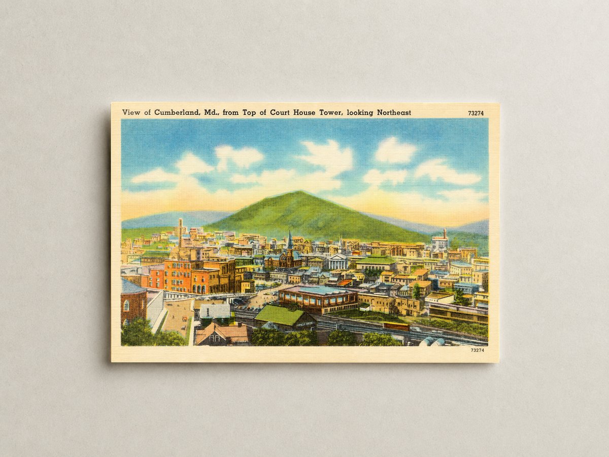 View of Cumberland, MD, from top of court house tower, looking northeast — Vintage Maryland Postcard