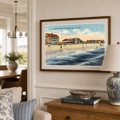 Bathing Beach and ocean front hotels, Ocean City, MD — Vintage Maryland Postcard