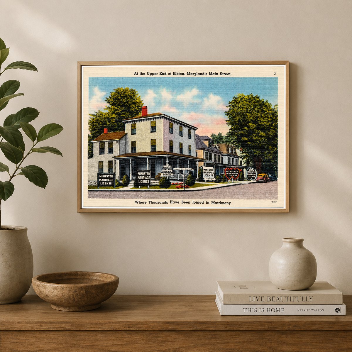 At the upper end of Elkton, Maryland's Main Street, where thousands have been joined in matrimony — Vintage Maryland Postcard