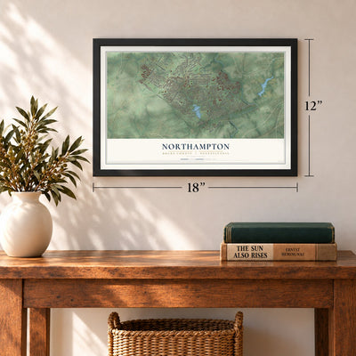 Northampton, Bucks County, Pennsylvania map, 12 x 18 inch print in a black frame in an entryway