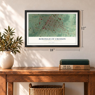 Borough of Cresson, Cambria County, Pennsylvania map, 12 x 18 inch print in a black frame in an entryway