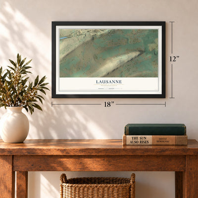 Lausanne, Pennsylvania map, 12 x 18 inch print in a black frame in an entryway