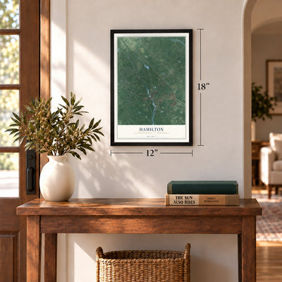 Hamilton, Atlantic County, New Jersey map, 12 x 18 inch print in a black frame in an entryway