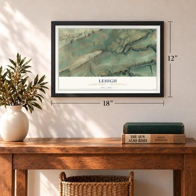Lehigh, Carbon County, Pennsylvania map, 12 x 18 inch print in a black frame in an entryway