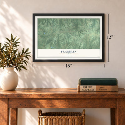 Franklin, Alabama map, 12 x 18 inch print in a black frame in an entryway