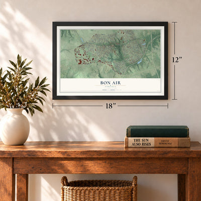 Bon Air, Virginia map, 12 x 18 inch print in a black frame in an entryway