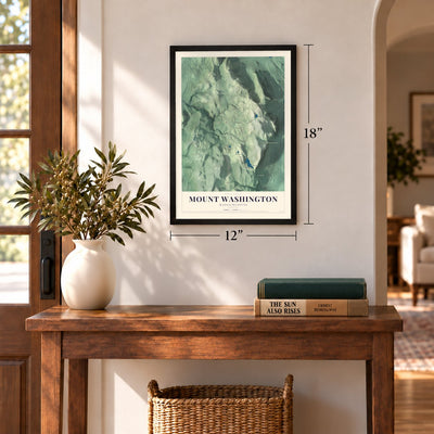 Mount Washington, Massachusetts map, 12 x 18 inch print in a black frame in an entryway