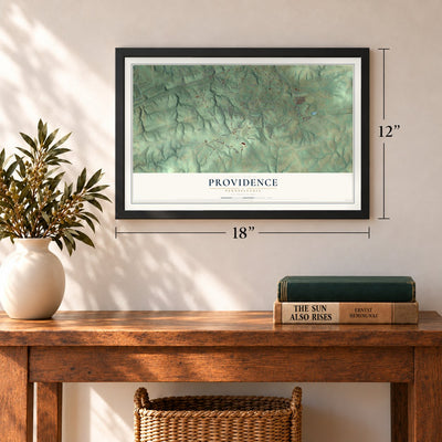 Providence, Pennsylvania map, 12 x 18 inch print in a black frame in an entryway