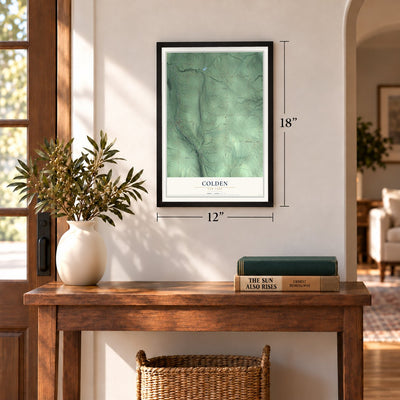 Colden, New York map, 12 x 18 inch print in a black frame in an entryway
