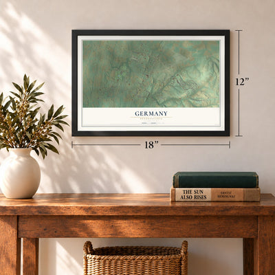 Germany, Pennsylvania map, 12 x 18 inch print in a black frame in an entryway