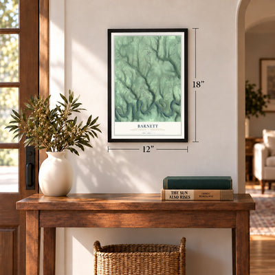 Barnett, Forest County, Pennsylvania map, 12 x 18 inch print in a black frame in an entryway
