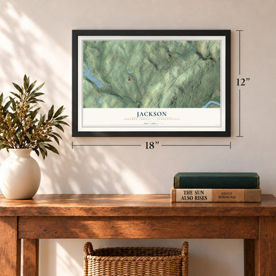 Jackson, Luzerne County, Pennsylvania map, 12 x 18 inch print in a black frame in an entryway