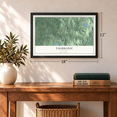 Taghkanic, New York map, 12 x 18 inch print in a black frame in an entryway