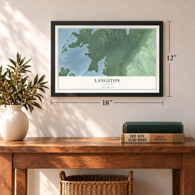 Langston, Alabama map, 12 x 18 inch print in a black frame in an entryway