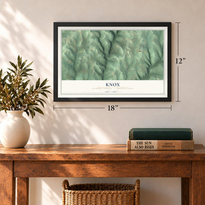 Knox, Clarion County, Pennsylvania map, 12 x 18 inch print in a black frame in an entryway