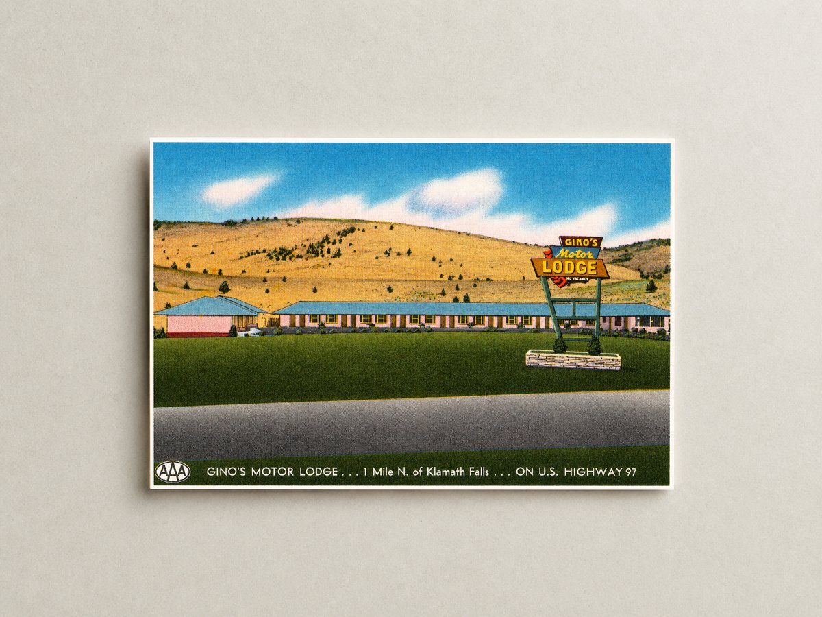 Klamath Falls, OR: Gino's Motor Lodge... 1 mile N. of Klamath Falls... On U.S. Highway 97