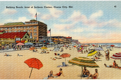 Bathing Beach, front of Jackson Casino, Ocean City, MD — Vintage Maryland Postcard