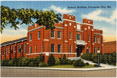 Armory building, Pocomoke City, MD — Vintage Maryland Postcard