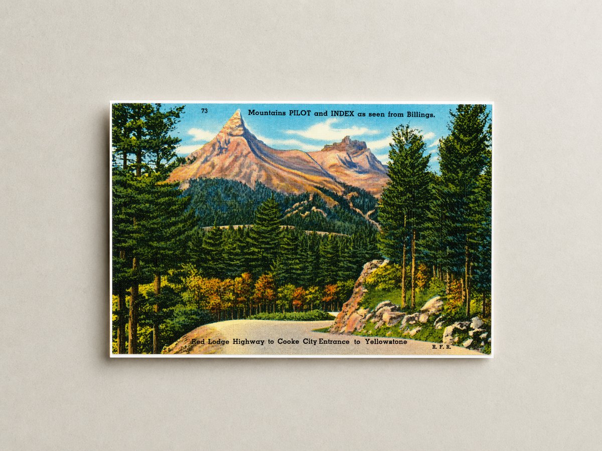 Yellowstone National Park, WY: Mountains Pilot and Index as seen from Billings. Red Lodge Highway to Cooke City entrance to Yellowstone