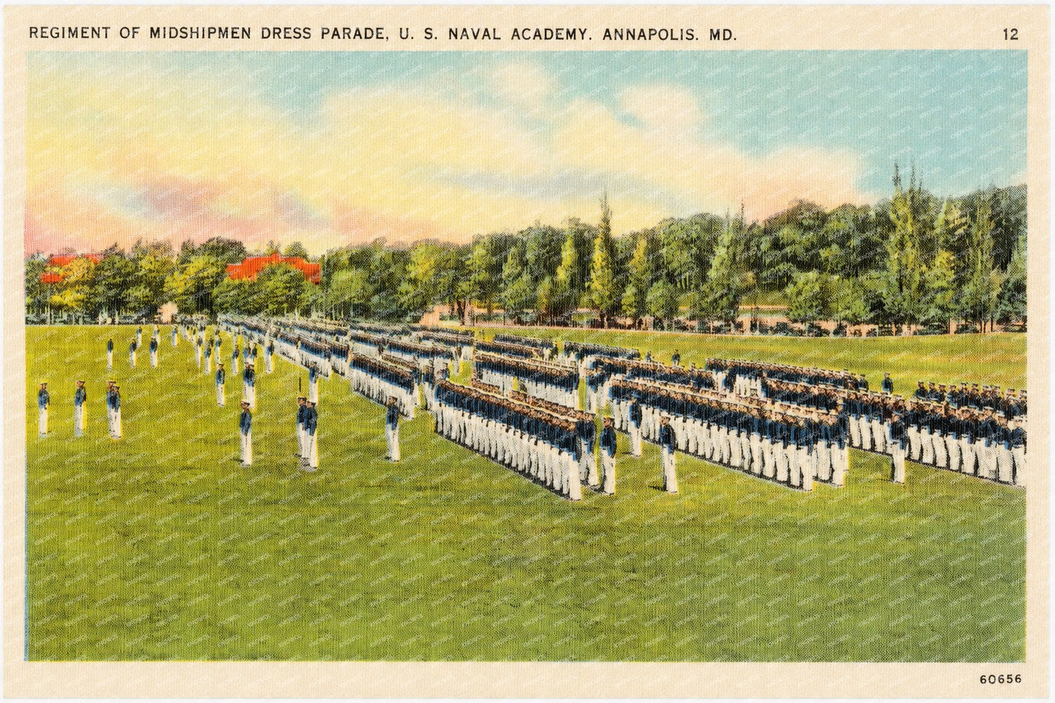 Regiment of Midshipmen dress parade, U. S. Naval Academy, Annapolis, MD — Vintage Maryland Postcard
