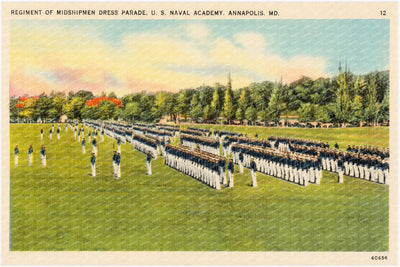 Regiment of Midshipmen dress parade, U. S. Naval Academy, Annapolis, MD — Vintage Maryland Postcard