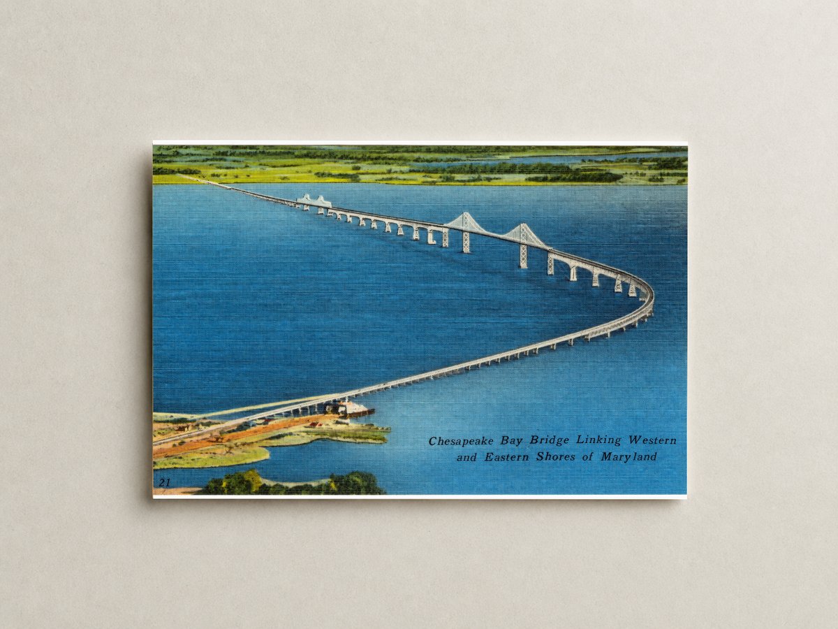 Chesapeake Bay Bridge, linking western and eastern shores of Maryland — Vintage Maryland Postcard