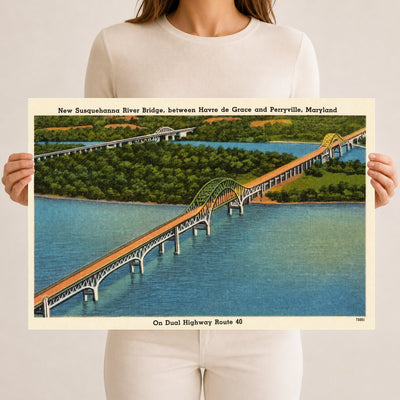 New Susquehanna River Bridge, between Havre de Grace and Perryville, Maryland — Vintage Maryland Postcard