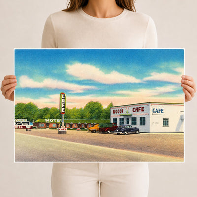 Europe, WY: Wood's Motel & Café, ultra modern and steam heat, located East Evanston, Wyoming, on Hiway 30S