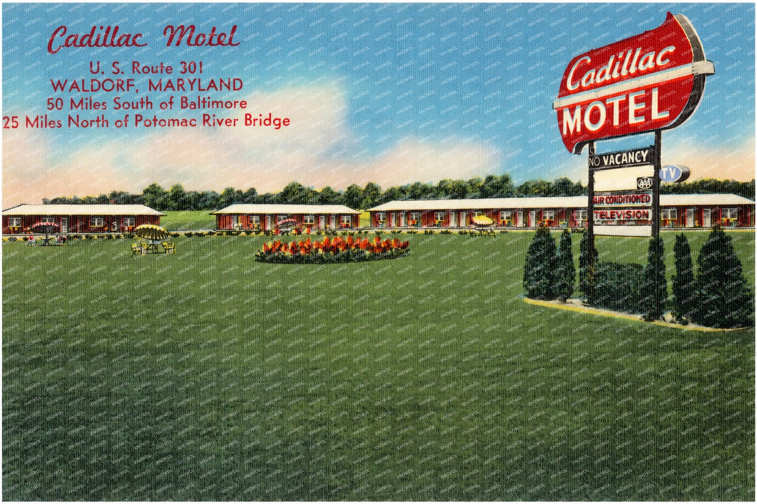 Cadillac Motel, U. S. Route 301, Waldorf, Maryland — Vintage Maryland Postcard