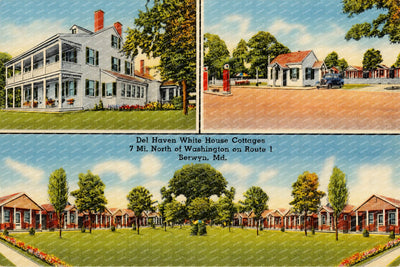 Del Haven White House Cottages, 7 mi. north of Washington on Route 1, Berwyn, MD — Vintage Maryland Postcard