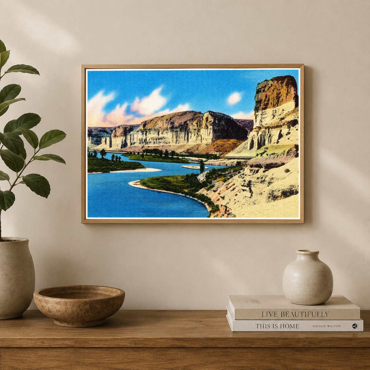 Green River, WY: Toll Gate Rock and the Palisades, along Green River and Hwy. U.S. 30 (Lincoln Highway) in Wyoming near the town of Green River.