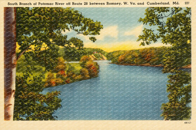 South Branch of Potomac River off Route 28 between Romney, W. Va. And Cumberland, MD — Vintage Maryland Postcard