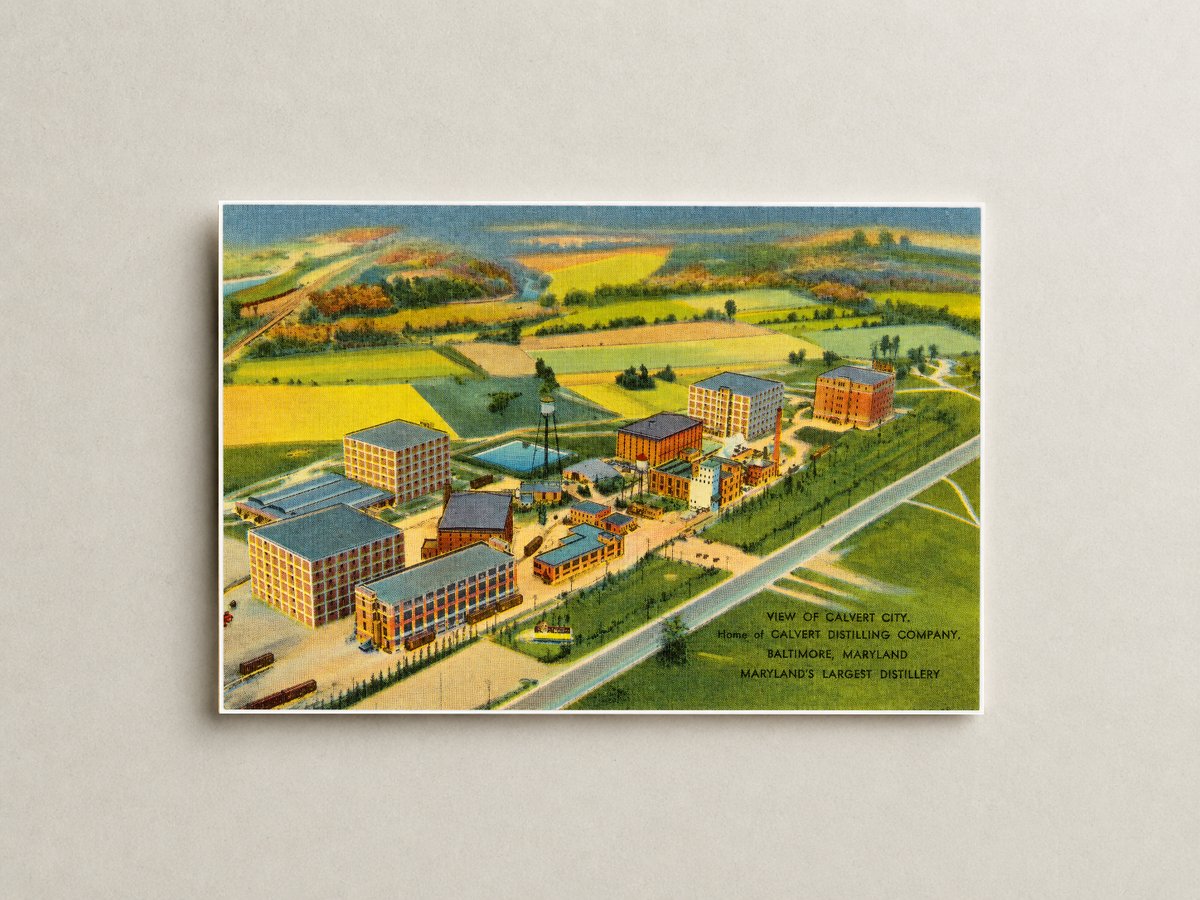 View of Calvert City, home of Calvert Distilling Company, Baltimore, Maryland, Maryland's largest distillery — Vintage Maryland Postcard