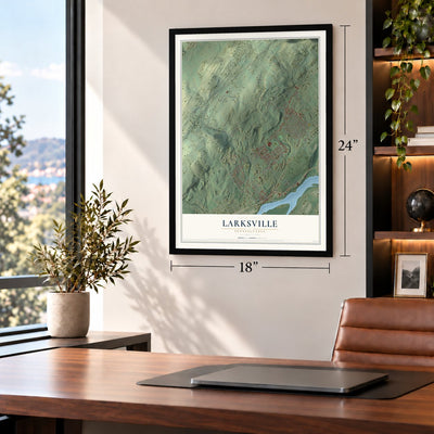 Larksville, Pennsylvania map, 18 x 24 inch print in a black frame in a home office