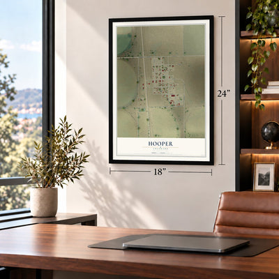 Hooper, Colorado map, 18 x 24 inch print in a black frame in a home office