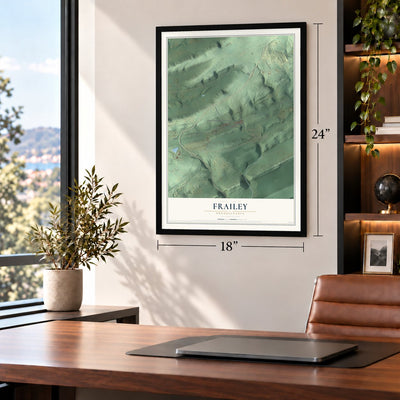 Frailey, Pennsylvania map, 18 x 24 inch print in a black frame in a home office