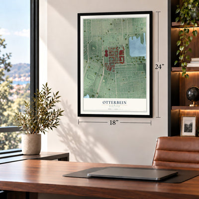 Otterbein, Maryland map, 18 x 24 inch print in a black frame in a home office