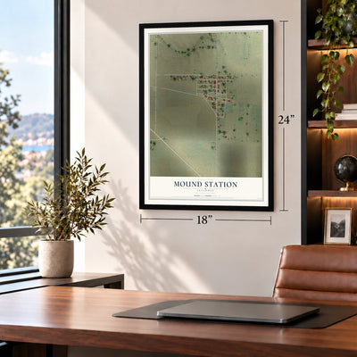 Mound Station, Illinois map, 18 x 24 inch print in a black frame in a home office