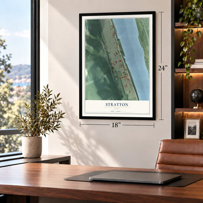 Stratton, Ohio map, 18 x 24 inch print in a black frame in a home office