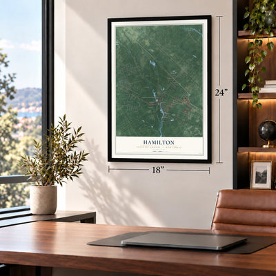 Hamilton, Atlantic County, New Jersey map, 18 x 24 inch print in a black frame in a home office