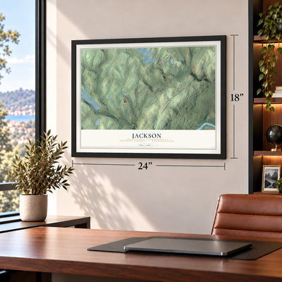 Jackson, Luzerne County, Pennsylvania map, 18 x 24 inch print in a black frame in a home office